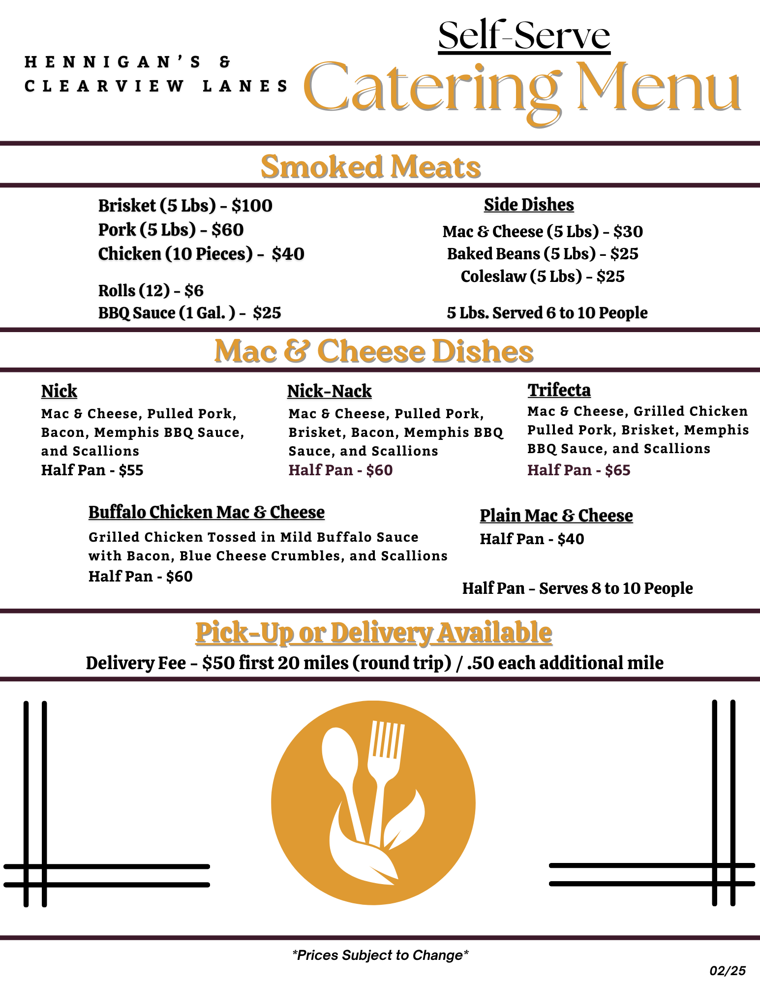 Hanign Table Menu Party / Catering Menu – Hennigans Restaurant & Bar